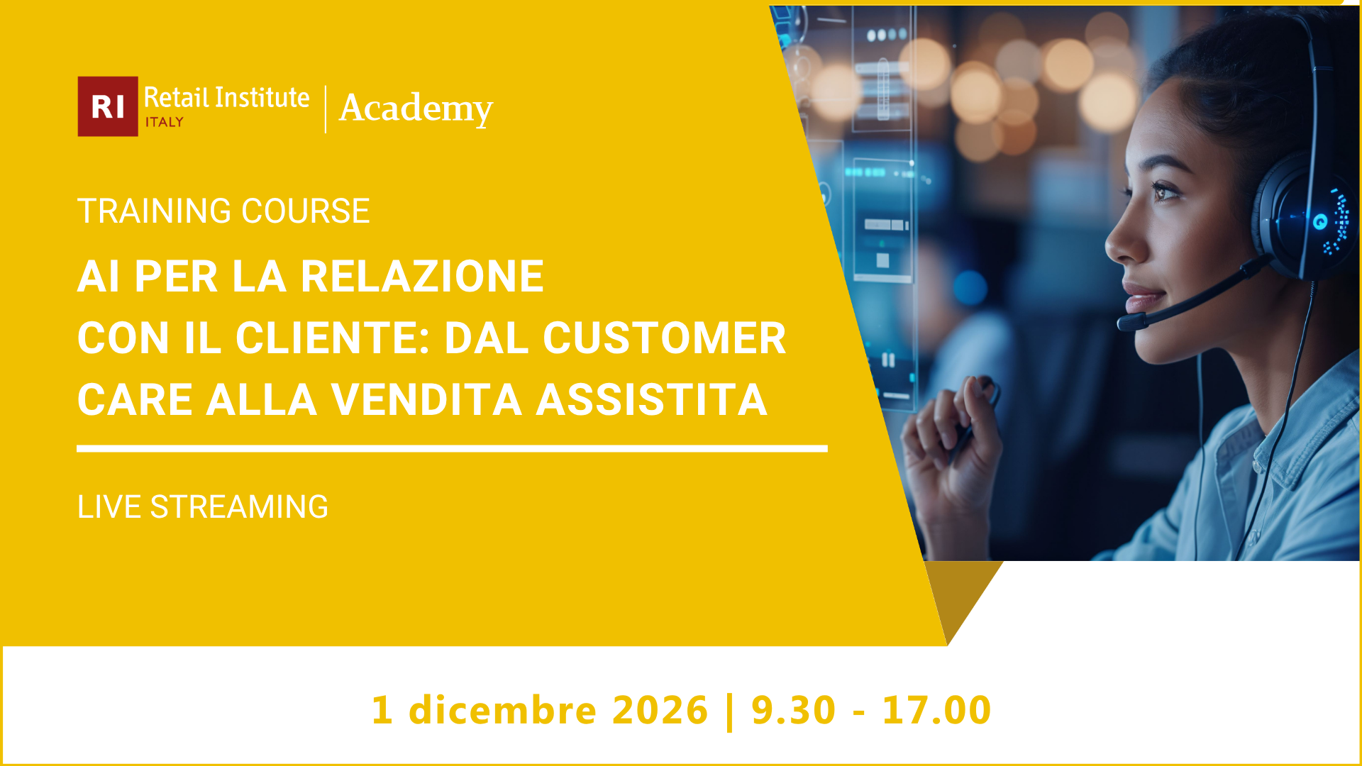 AI per la relazione con il cliente: dal Customer Care alla vendita assistita – 1 dicembre 2026